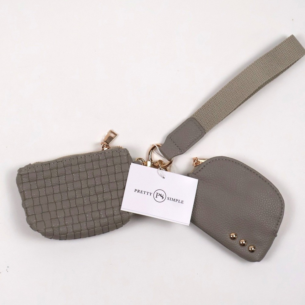 Pretty Simple 3 Sisters Collection Wristlet Pouch Set Gray Woven Studded NWT